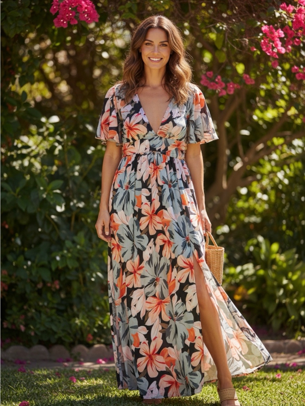Floral V-Neck Maxi Dress-Brand new, never used, no tag.